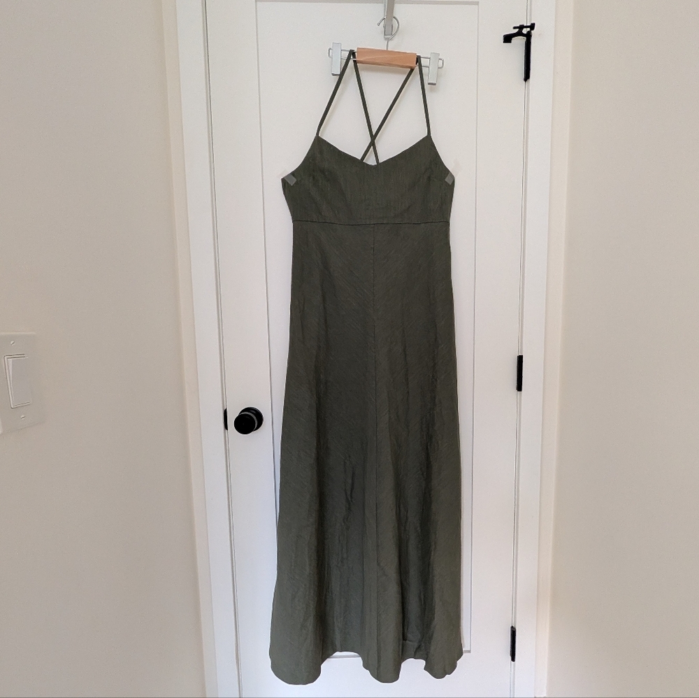 NWOT Theory Olive Linen Maxi Dress (12)